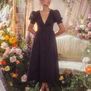 Hill House Sabrina Black Puff Sleeve Midi Dress